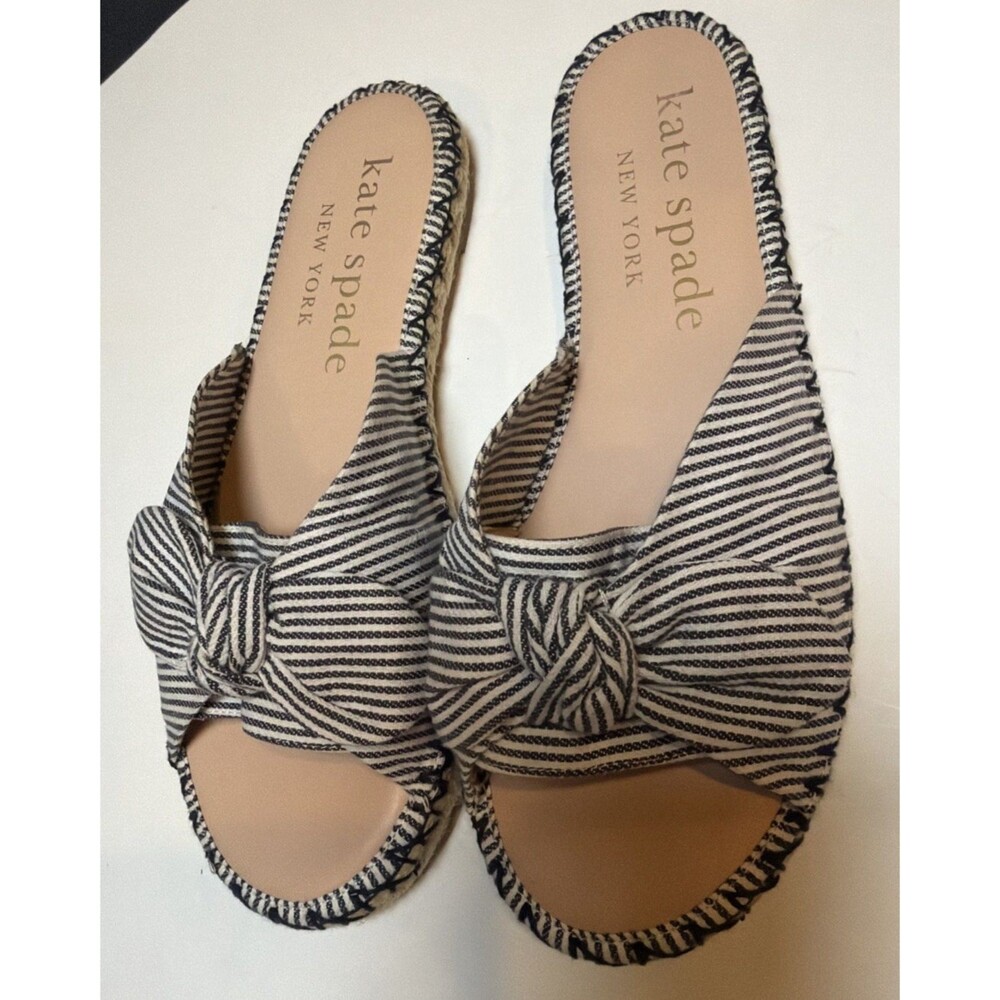 Kate Spade Saltie Shore Espadrille Slide Sandals Women 9B Striped Bow Flats - Picture 4 of 12
